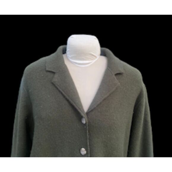 Evan Picone Wool Oversized Jacket/Heavy Cardigan Olive Green Plus Size - Picture 9 of 12